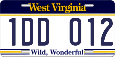 WV license plate 1DD012