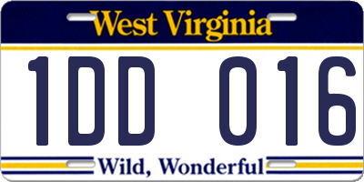 WV license plate 1DD016