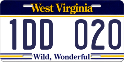 WV license plate 1DD020