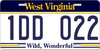 WV license plate 1DD022
