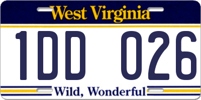 WV license plate 1DD026