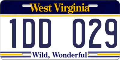 WV license plate 1DD029