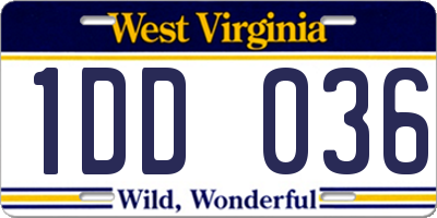 WV license plate 1DD036