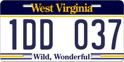 WV license plate 1DD037