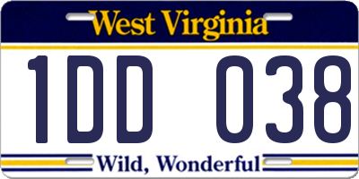WV license plate 1DD038