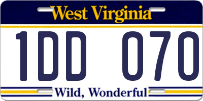 WV license plate 1DD070