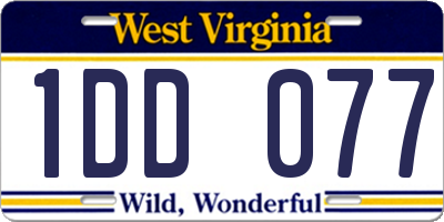 WV license plate 1DD077