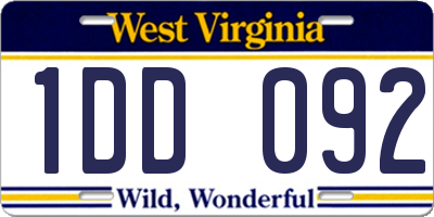 WV license plate 1DD092