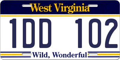 WV license plate 1DD102