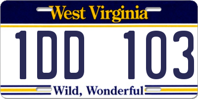 WV license plate 1DD103