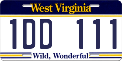 WV license plate 1DD111