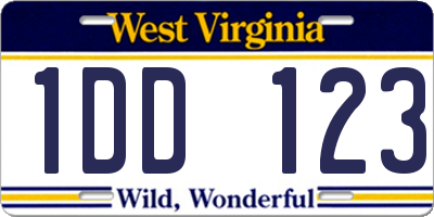 WV license plate 1DD123