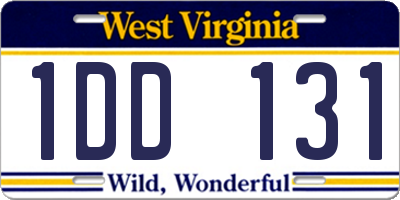 WV license plate 1DD131