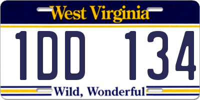 WV license plate 1DD134