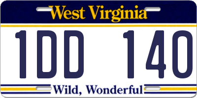 WV license plate 1DD140