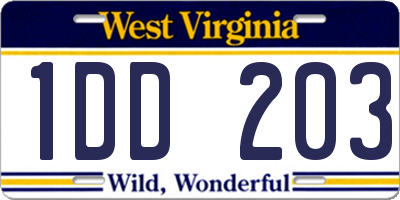 WV license plate 1DD203