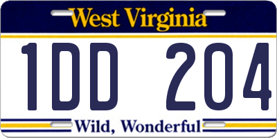 WV license plate 1DD204