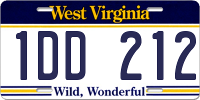 WV license plate 1DD212