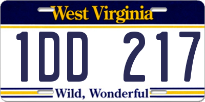 WV license plate 1DD217