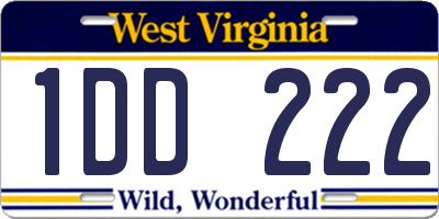 WV license plate 1DD222
