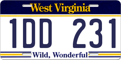 WV license plate 1DD231