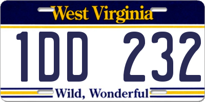 WV license plate 1DD232