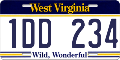 WV license plate 1DD234