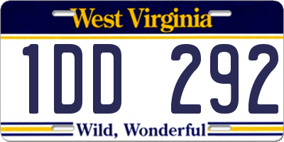 WV license plate 1DD292