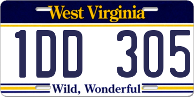 WV license plate 1DD305