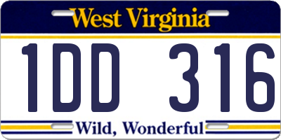 WV license plate 1DD316