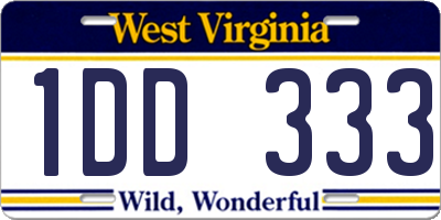 WV license plate 1DD333