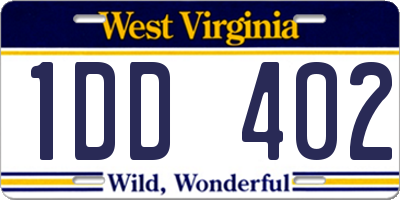 WV license plate 1DD402