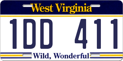 WV license plate 1DD411