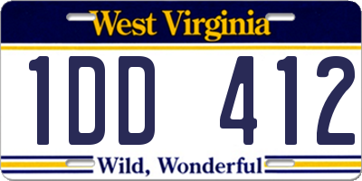 WV license plate 1DD412