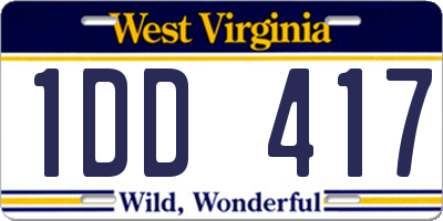WV license plate 1DD417