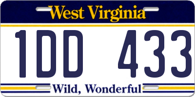 WV license plate 1DD433