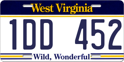 WV license plate 1DD452