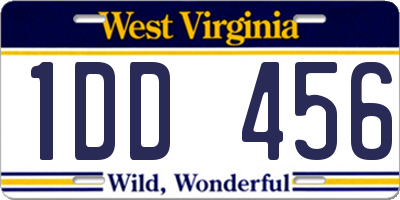 WV license plate 1DD456