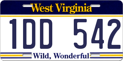 WV license plate 1DD542