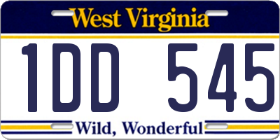 WV license plate 1DD545
