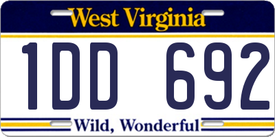 WV license plate 1DD692
