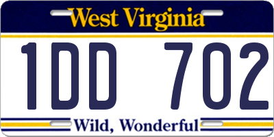 WV license plate 1DD702