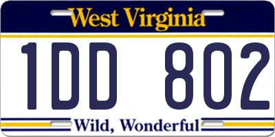 WV license plate 1DD802