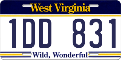 WV license plate 1DD831