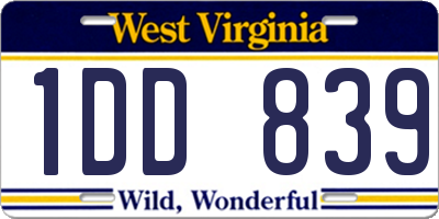 WV license plate 1DD839