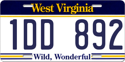 WV license plate 1DD892