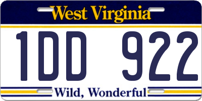 WV license plate 1DD922
