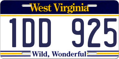 WV license plate 1DD925