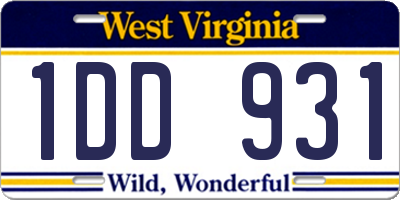 WV license plate 1DD931