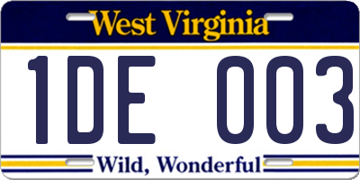 WV license plate 1DE003